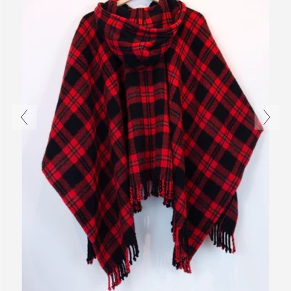 KATE SPADE NEW YORK Hooded Plaid Poncho Cape🖤♥️♠️ - Picture 7 of 8